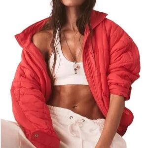 Free People Red Puffer Jacket Oversized Quilted Design